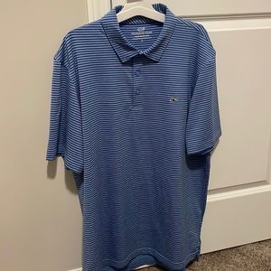 Men’s Vineyard Vines Performance Polo, blue striped. Size Large.